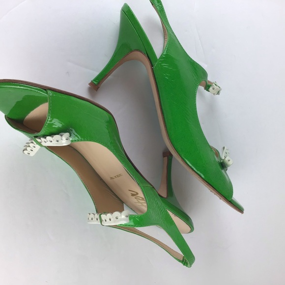 Vintage Butter-green ankle strap heels with bows-9 - Picture 3 of 11